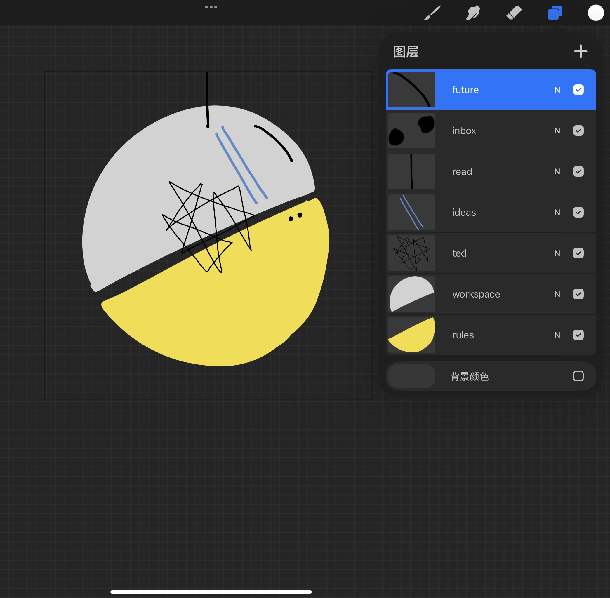 I followed the instructions in week 10 tutorial video and finished this sketch in Procreate.